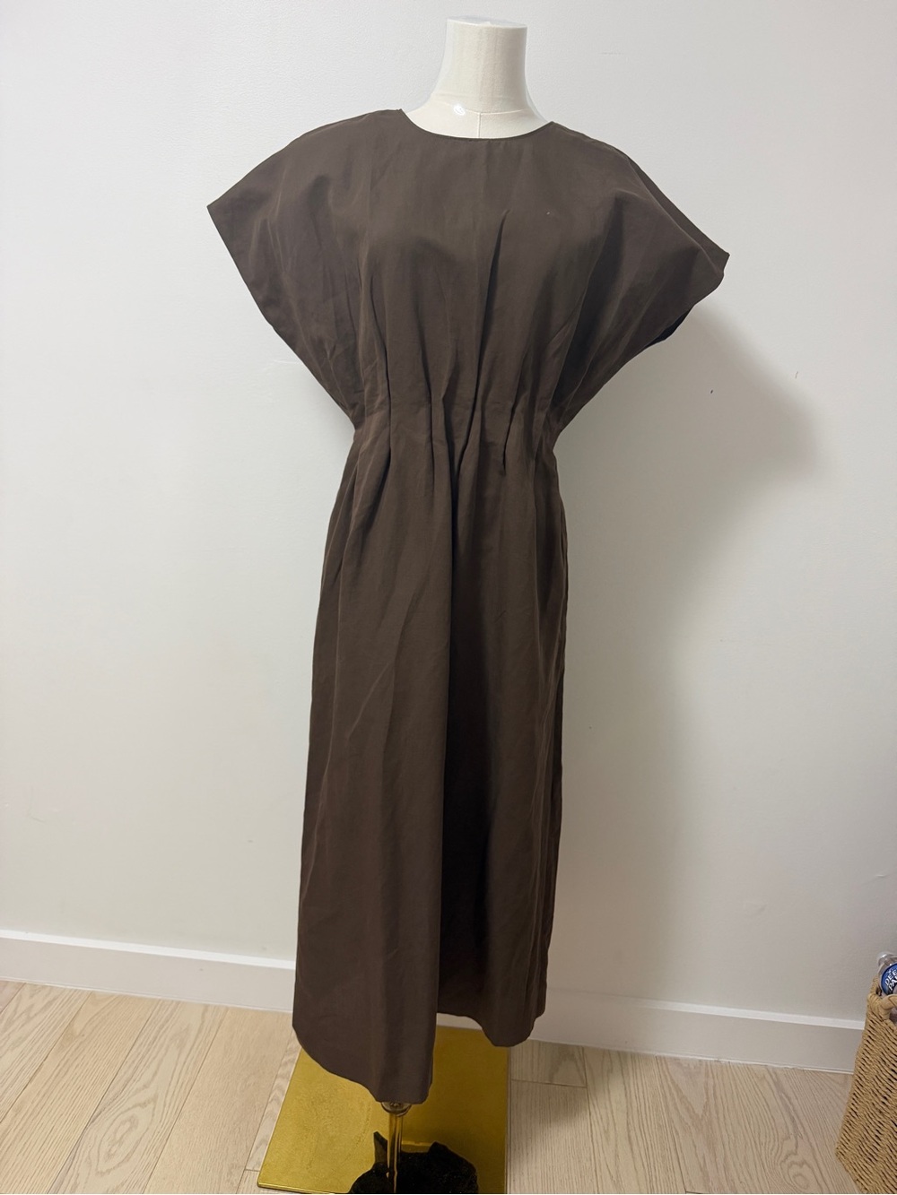 Zara Brown Maxi Dress with Gathered Waist